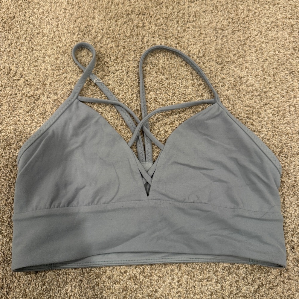 Lululemon Pushing Limits Bra Blue Gray Nulu Strappy Back Yoga Sports Bra Size 8